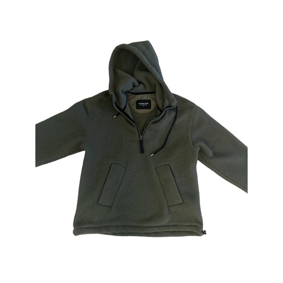 Women XS Everlane ReNew Deep Pile Fleece Green Zip Pullover Hood Jacket Coat - Picture 2 of 5